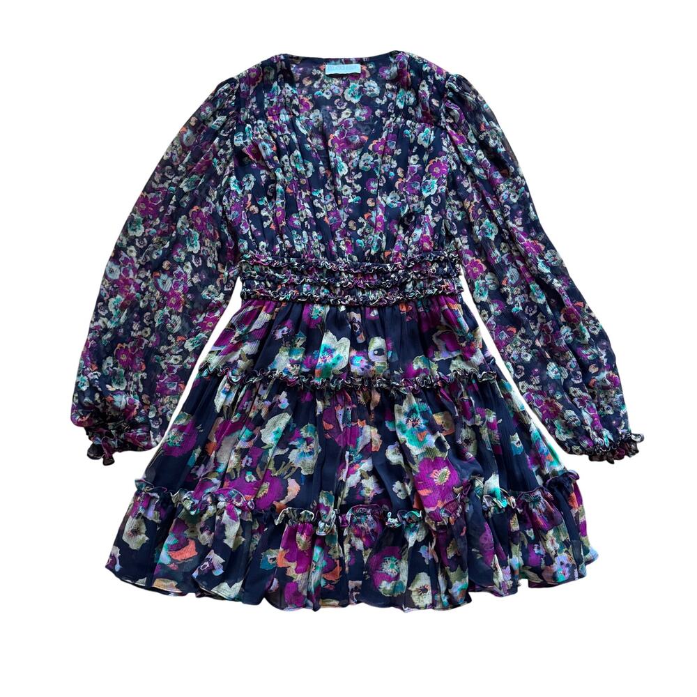 Ulla Johnson Lya Floral Print Balloon Sleeve Silk Mini Dress in Cosmic Size 2